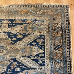 Antique Caucasian Seychour Rug 4′ x 5′ 3 Blue Hand Knotted Oriental Rug