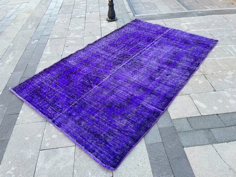 Vintage Turkish Overdyed Rug 5.2x8.5 ft Purple Handmade Wool Large Area Rug gallery