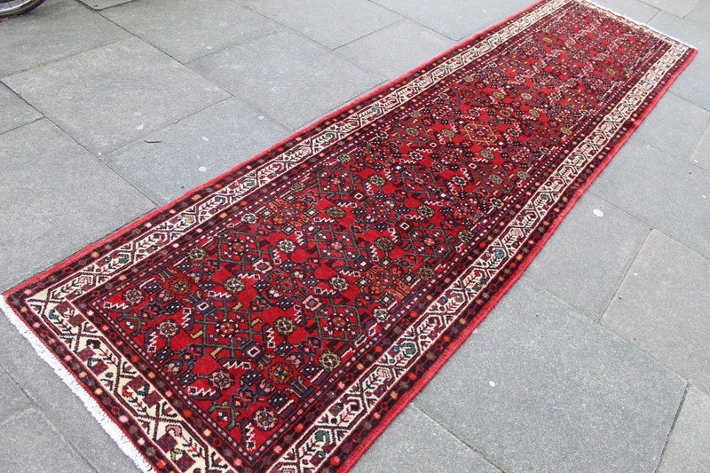 Vintage Hand Made Traditional Oriental Wool Red Narrow Long Runner 364x91cm gallery