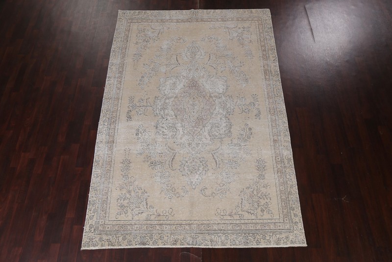 Muted Distressed Geometric Traditional Area Rug Hand-made Vintage Carpet 7x10 gallery
