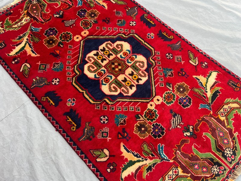 Red Vintage Caucasian Floral Hand Knotted Wool Rug 3x5 Boho Small Area Rug gallery