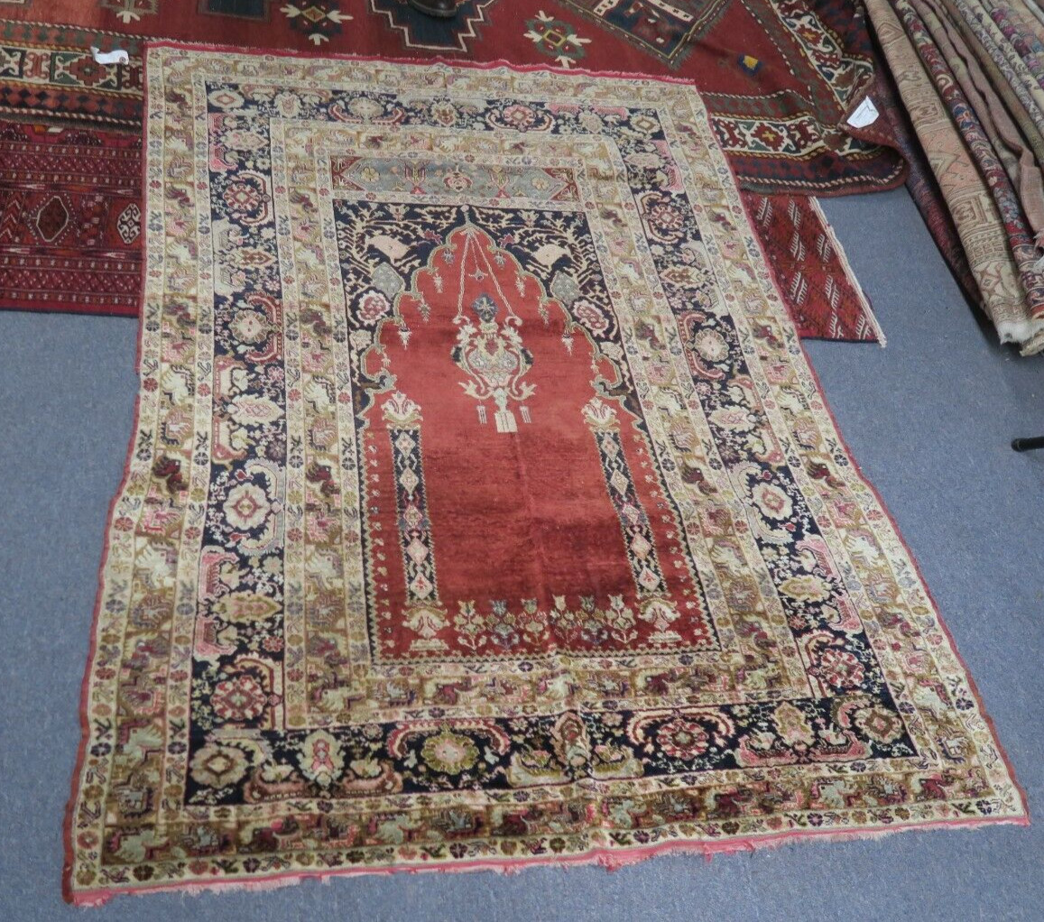 Fine Antique Hand Knotted Silk Turkish Prayer Mihrab Oriental Rug 4'3 x 5' gallery