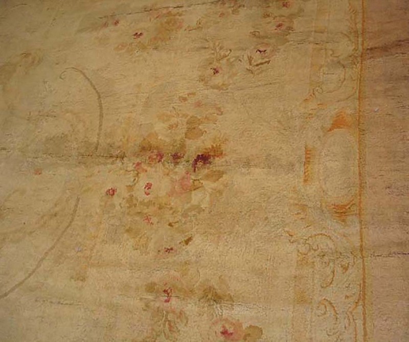 14'x18' Late 19th Century Large Antique Light Cream Color Floral French Pile gallery