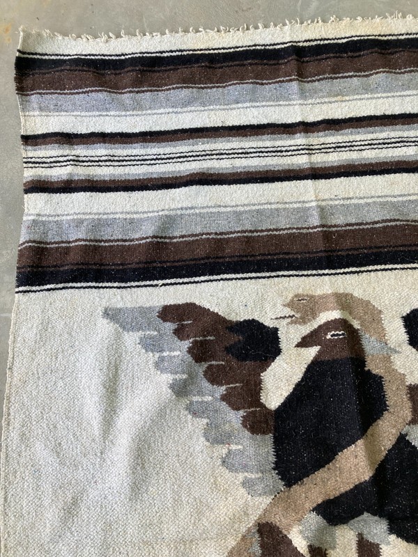 Vintage Handmade Mexican Serape Eagle Wool Kilim Rug Carpet 174x104 cm gallery