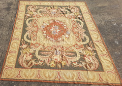 Vintage French Floral Needlepoint Handmade Multicolor Rug Wool Carpet 292×235 cm