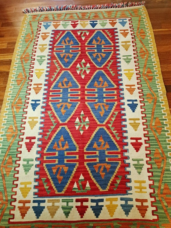 Vintage Traditional Handmade Turkish Wool Multicolor Kilim Rug 6 x3.5 ft gallery