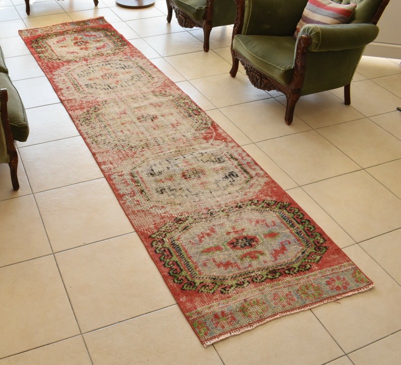 Distressed Oushak Rug 2.6x10.9 ft Handwoven Traditional Long Vintage Runner C38 gallery