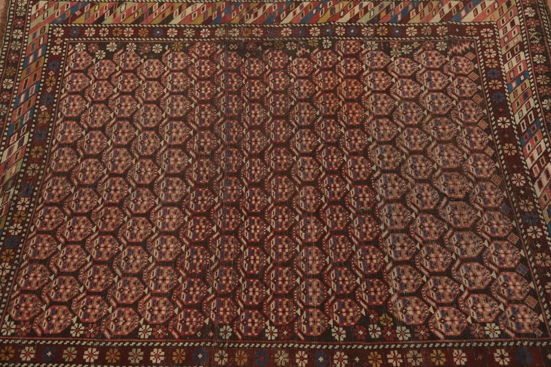 Hand-Knotted Wool Carpet Tribal Pre-1900 Antique Kazak Vegetable Dye Rug 4x4 Ft gallery