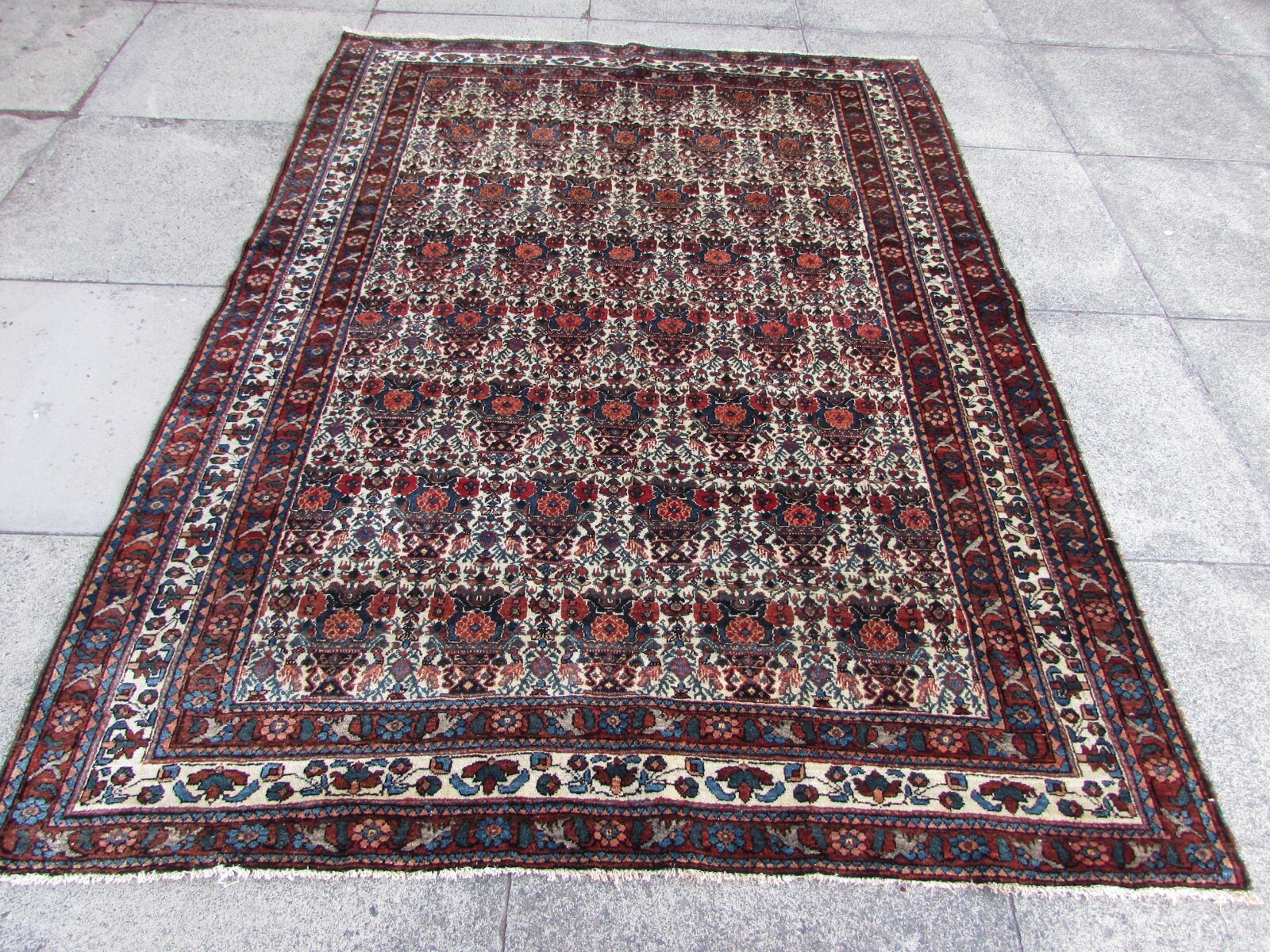 Fine Antique Traditional Hand Made Oriental Wool White Red Blue Rug 211x156cm gallery