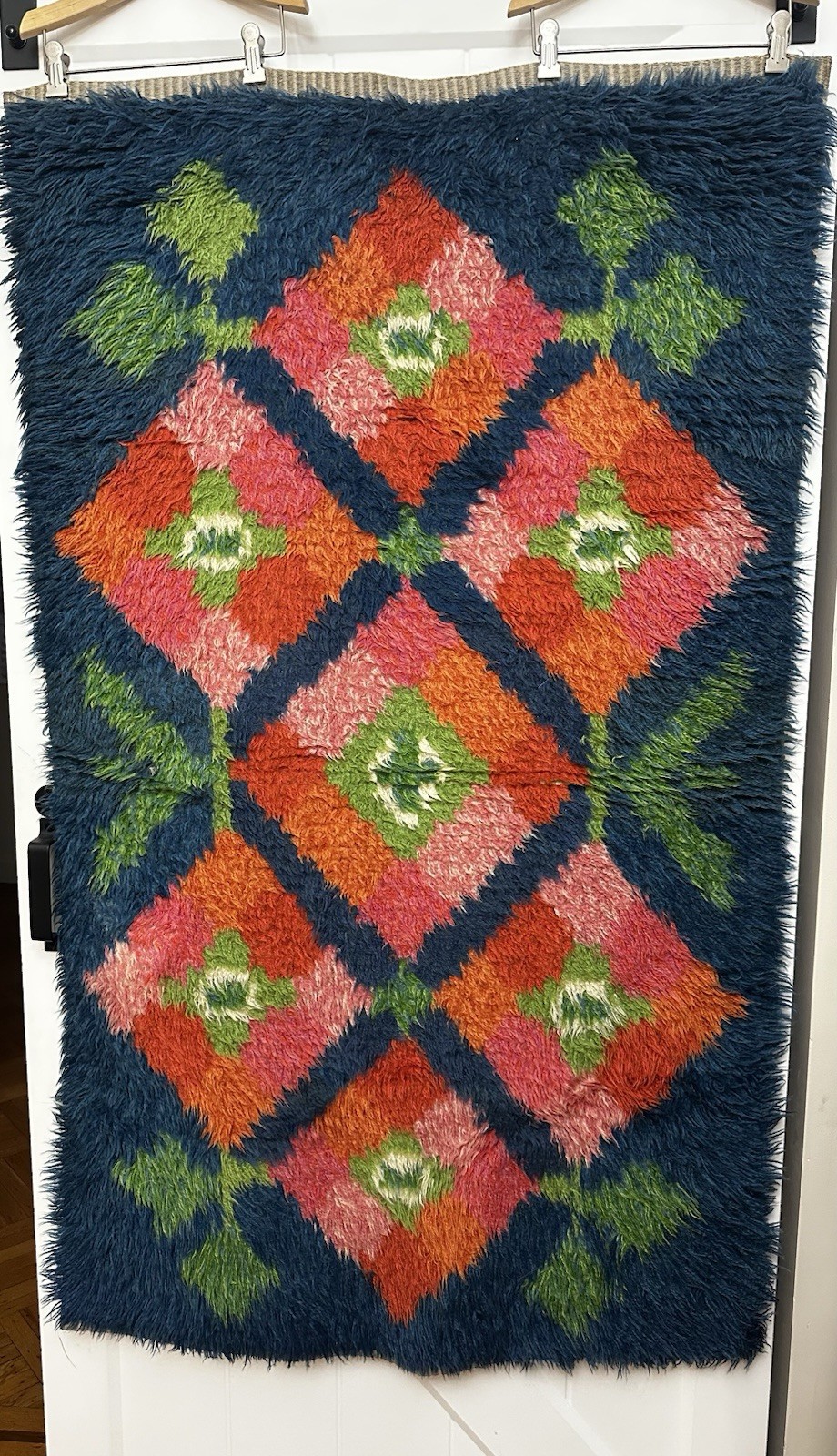 VINTAGE MID CENTURY MODERN SCANDINAVIAN RYA RUG SHAG WOOL WALL HANGING 35X56 gallery