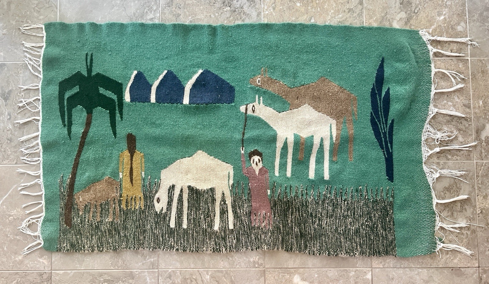 Vintage Egyptian Pictoral Kilim Flatweave Tapestry Rug Hand-Woven gallery