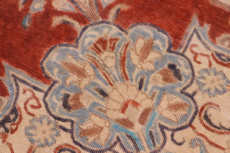Hand Painted Wool Area Rug - Rust Red & Ivory Medallion 10'3" x 13'7" gallery