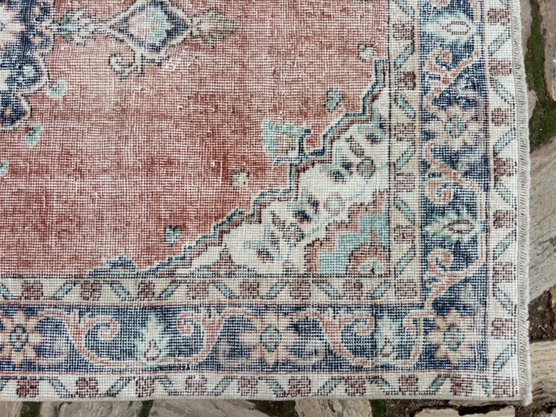 Vintage Hand-Woven Area Rug 4x7 Red Wool Medallion Carpet Medium Size Anatolian gallery