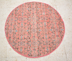 Red Handmade Round Rug, 3.4×3.4ft, Turkish Red Floral Boho Rug, Hall Door Mat,