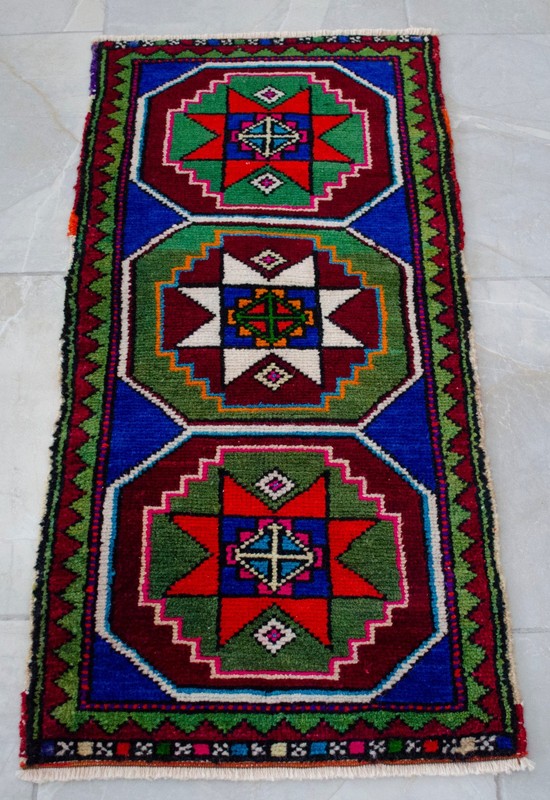 Door mat, Vintage Turkish Rug, Handmade Rug, Kitchen Rug, Small Rug 1x3 ft aproX gallery