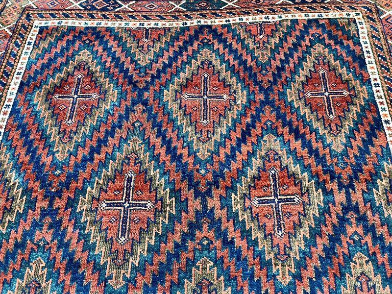 19th CENTURY ANTIQUE Unique Baluchistan Turkoman Oriental Rug Size 3’10” X 5’ 2” gallery