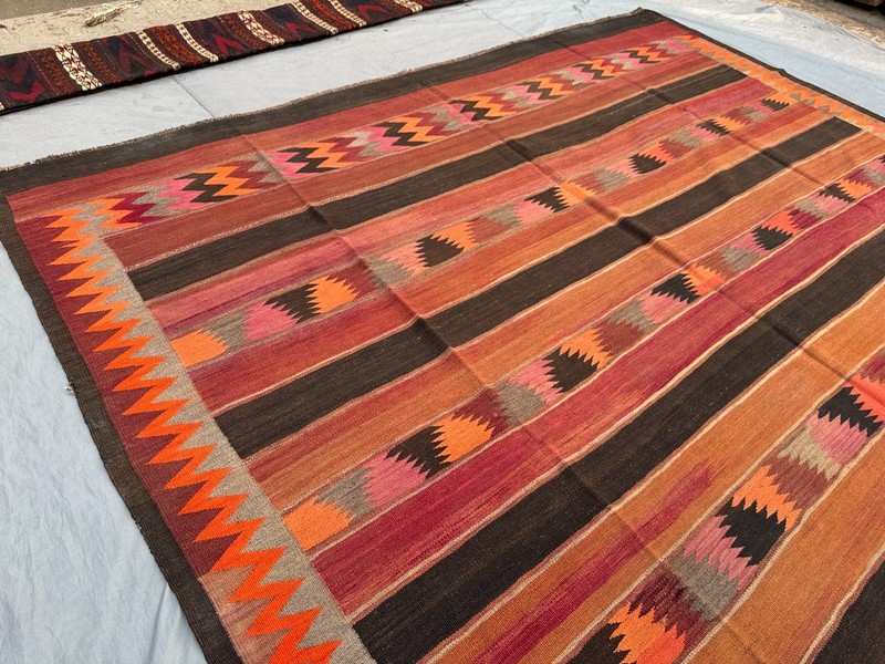 9'5x15'2 Ft Vintage Afghan Baluchi Kilim Rug Wool Zig Zag Geometric Tribal Kilim gallery