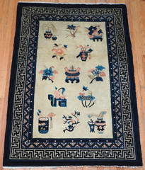 Antique Chinese Peking 4′ x 6′ Hand Knotted Wool Ivory Oriental Rug Excellent