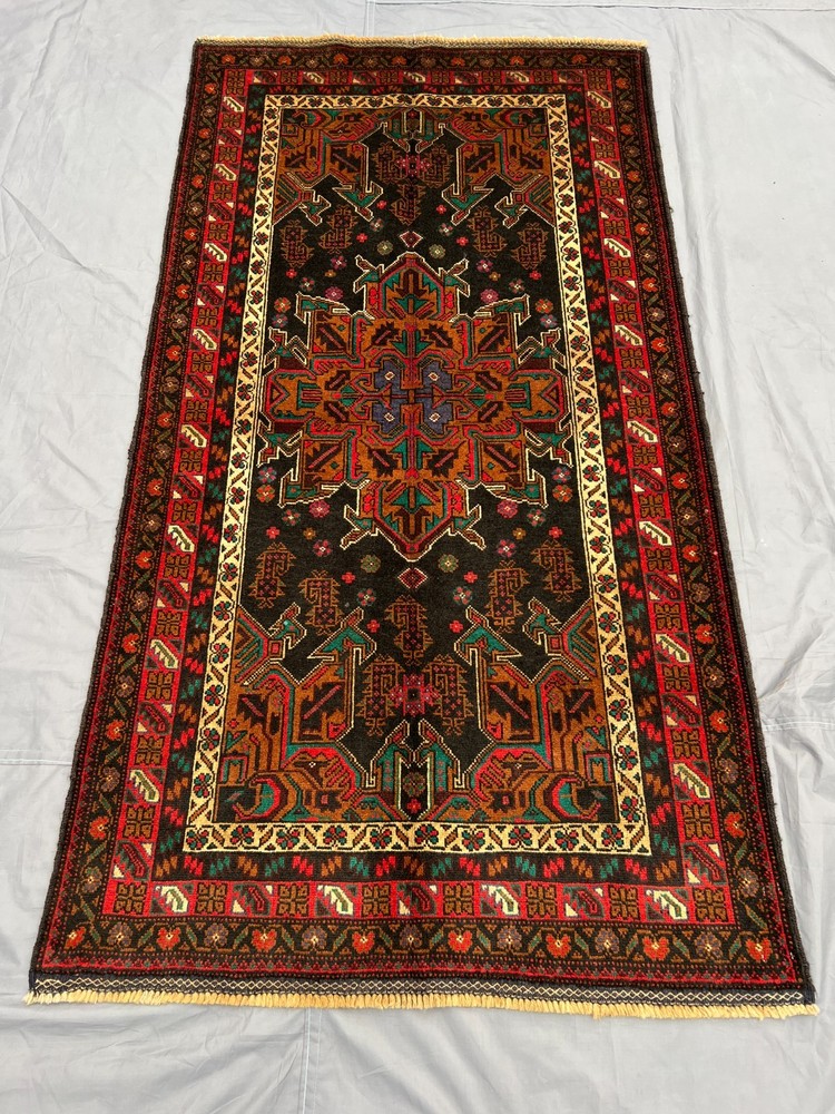 3'6x6'6 ft Vintage Afghan Tribal Hand Knotted Wool Area Rug