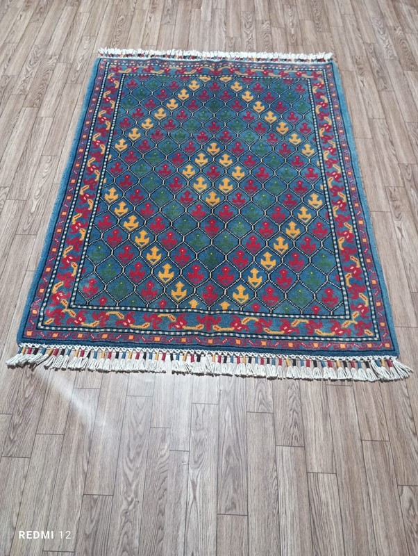 Vintage Afghani Rug - Traditional Geometric Pattern, Handwoven 1.03 x 0.78 m, Tr gallery