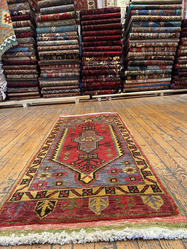Beautiful Antique 1940-1950's Wool Pile Henna Dye Tribal Runner Rug 1’10”x4’6” gallery