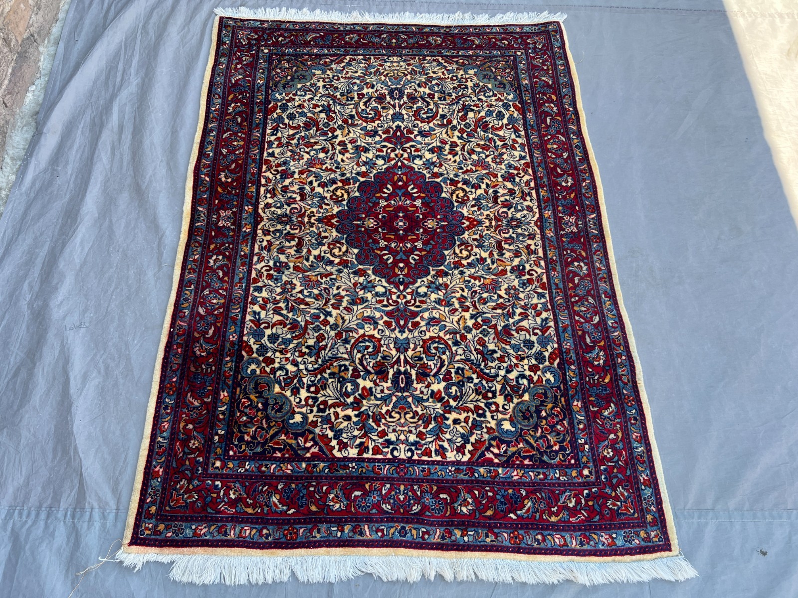 Ivory Red Caucasian Rug 3'5x4'8 Hand Knotted Wool Floral Medallion Carpet gallery