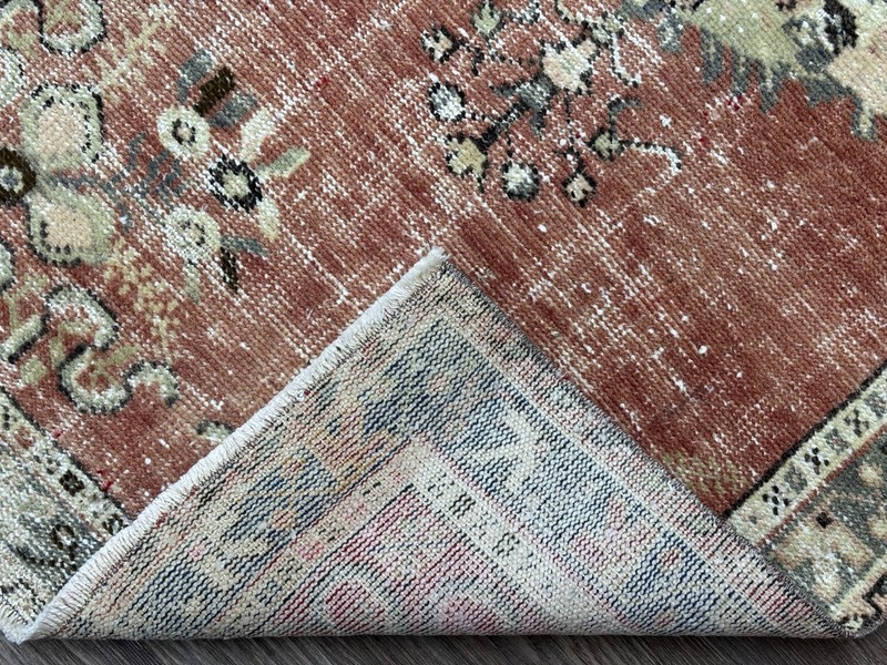 3x6 Red Green Turkish Runner, Vintage Small Runner, Hand-Knotted Wool Rug gallery