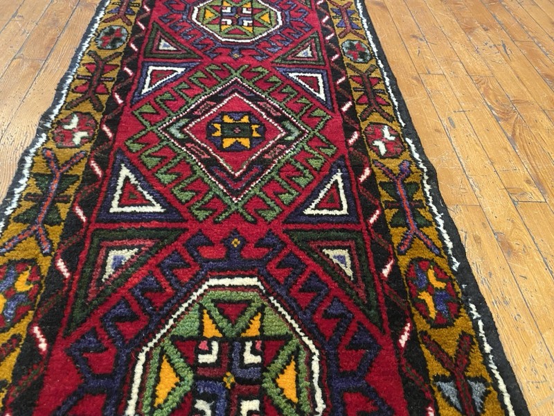 Beautiful Antique 1940-1950's Wool Pile Henna Dye Tribal Runner Rug 1’10”x5’6” gallery
