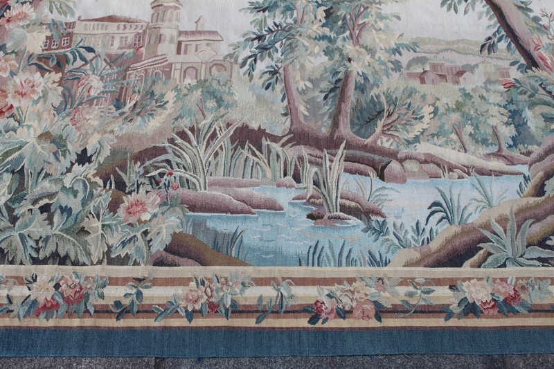 Vintage Hand Made French Design Original Wool Green Aubusson Tapestry 156x208cm gallery