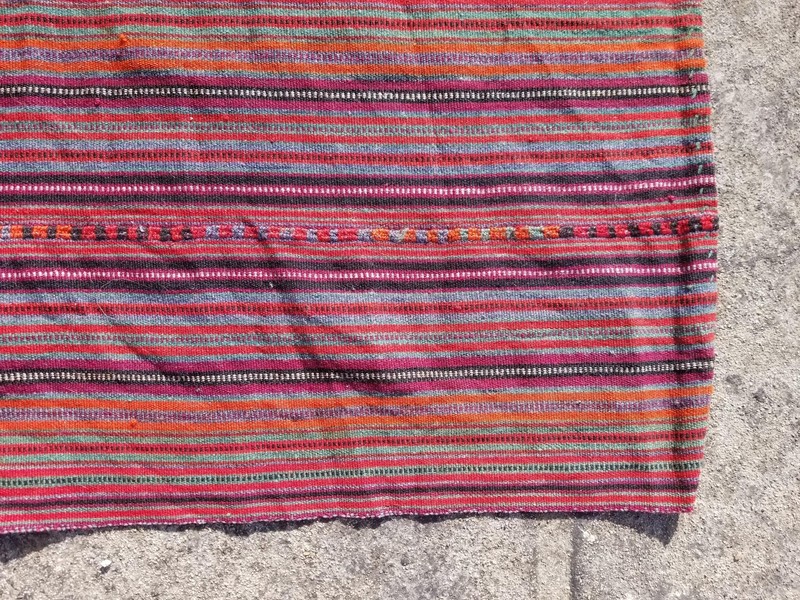 Vintage Traditional Handmade Striped Oriental Multicolor Kilim 87x87 inches gallery