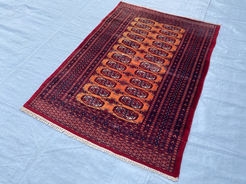 3x5 ft Geometric Turkmen Bokhara Small Faded Low Pile Antique Afghan Wool Carpet gallery