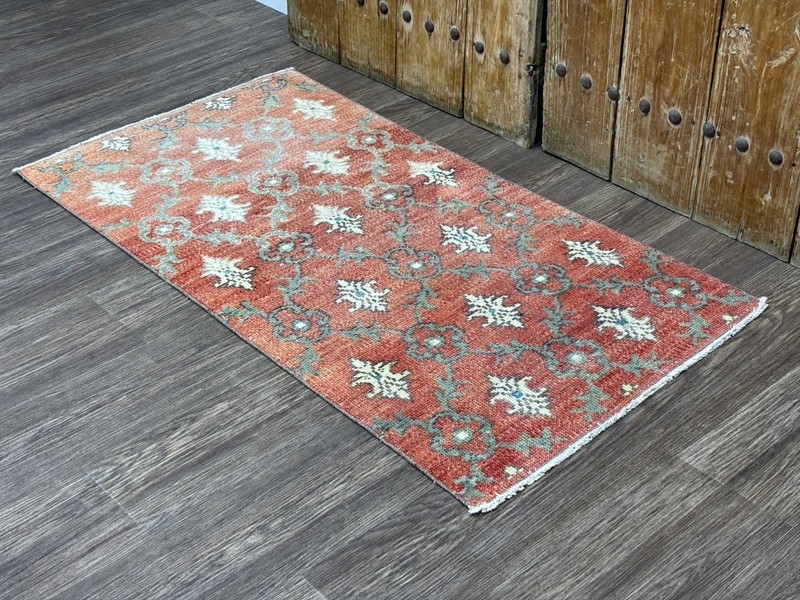 2x5 Vintage Red Turkish Runner, Hand-Knotted Wool Rug, Small Oushak Runner gallery
