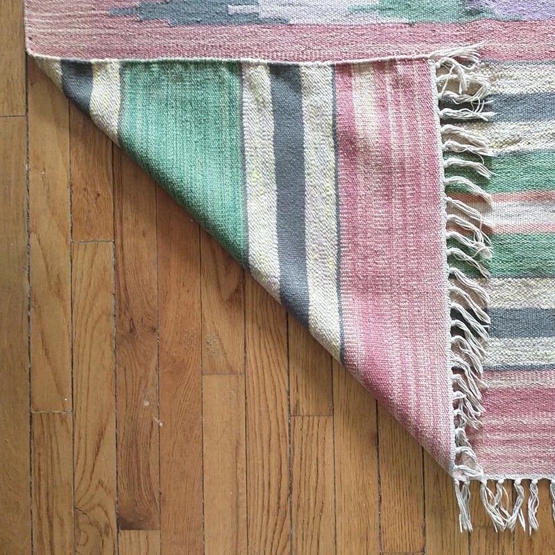 Vtg Hand Knotted Flat Weave Kilim Kilm Wool Area Rug Fringes Striped Geometric gallery
