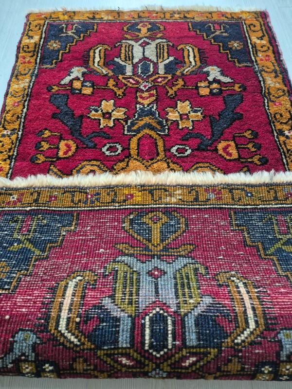 Antique Anatolian Hand-Knotted Small Rug, 22x38 in Turkish Tribal Wool Carpet gallery
