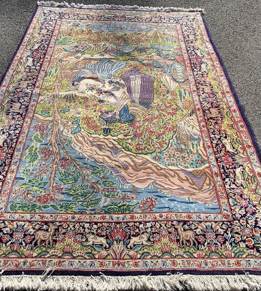 Lavar Pictorial Rug Size 5.1x8.2 Ft Circa 1960’S