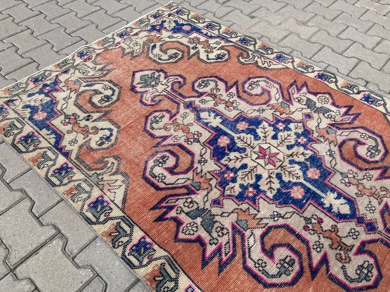 Pink Area rug, Turkish rug, Vintage Rug, Wool rug, Large rug, 4.2 x 7.2 ft gallery