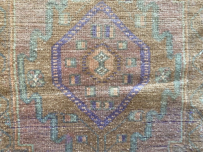 Muted Earth Tone Turkish Vintage Small Rug 1.5 x 2.9 ft with Diamond Medallion gallery