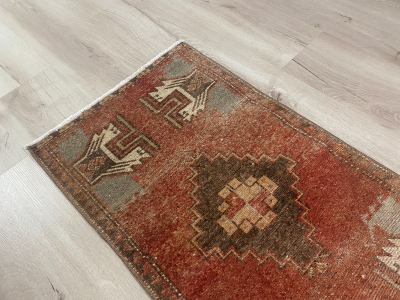 Vintage Turkish Small Wool Rug, Bohemian Oushak Doormat, 1.6 x 3.1 ft gallery