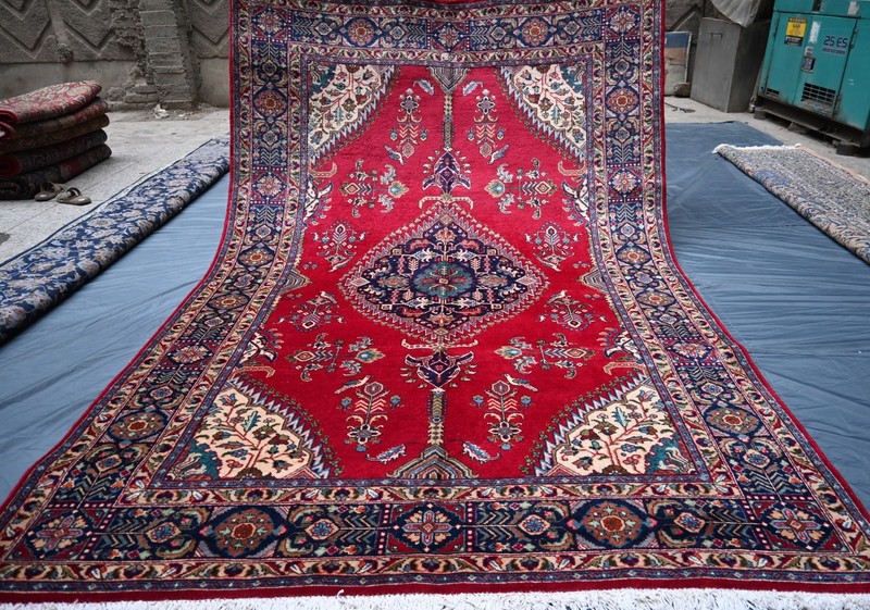 Fine Antique Caucasian Rug 7x10 ft Red Handmade Heris Kazak Vintage Oriental Rug gallery