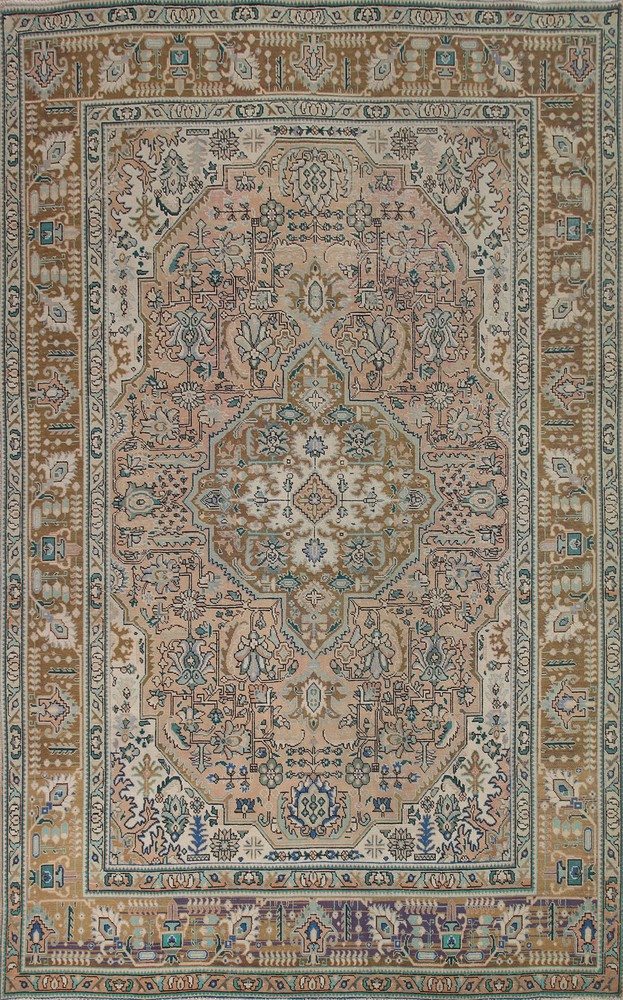 Hand-Knotted Wool Vintage Geometric Area Rug 8x11 Ft Traditional Living Room Rug