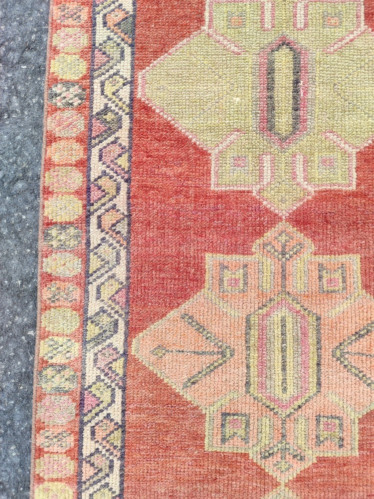 Red Antique rug 3x13, Turkish runner 3x14 vintage, Heriz rug, Herki rug