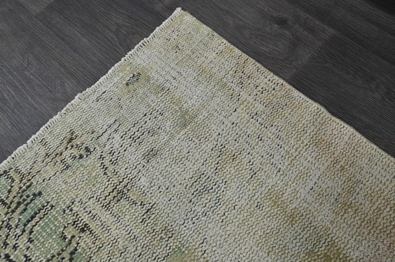 Vintage Turkish Runner Rug 2x5ft Wool Anatolian Handmade Hallway Oushak BEIGE gallery