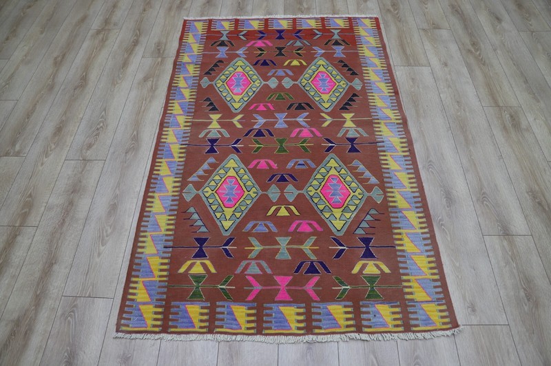 Brown Kilim Cappadocia Ethnic Rug For Kidsroom Hand Knotted Tribal Carpet 4x6ft gallery