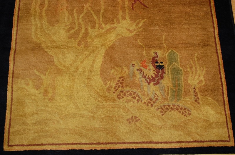 Pre 1900s ANTIQUE FIVE CLAWED CHINESE SEA and CLOUD FIGHTING DRAGON RUG 3.5x4.7 gallery