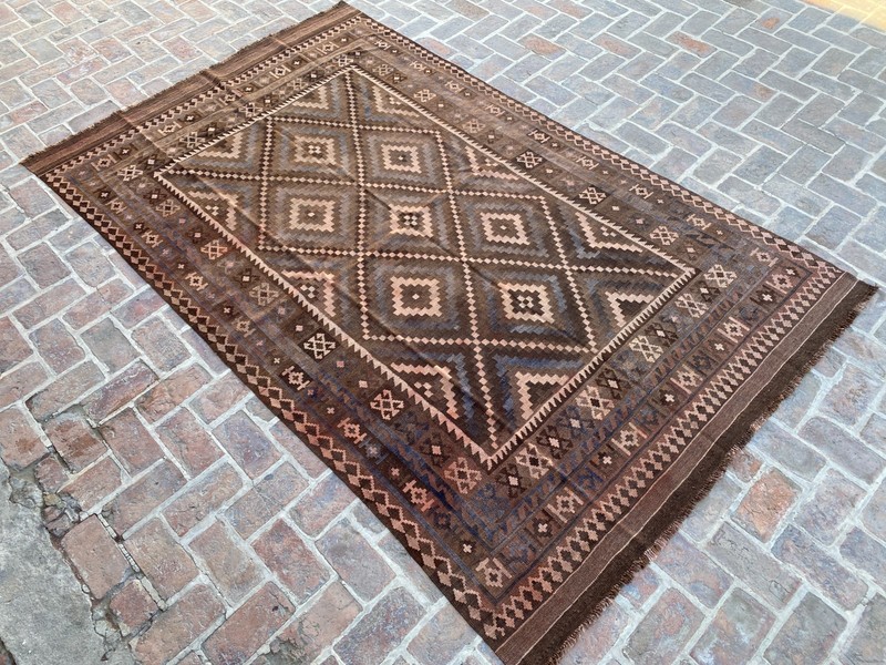 Brown 6x11ft Vintage Turkish Kilim Rug Handmade Wool Tribal Flatweave Boho rug gallery