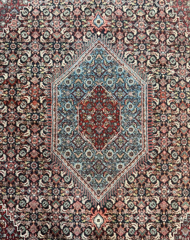 Indo Bidjar Rug 8x11 Herati Mahi Pattern Red Navy Blue Handmade Vintage Wool gallery