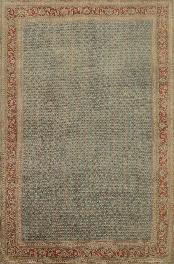 Antique Vegetable Dye Area Rug 9x11 Paisley Blue Wool Hand-made Classic Carpet