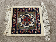 Vintage Small Oriental Woven Rug Mat w/ Flower Design Decoration
