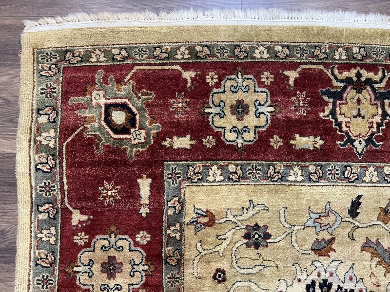 Indian Mahal Rug 8x12 Wool Handmade Oriental Carpet Light Gold Burgundy Floral gallery