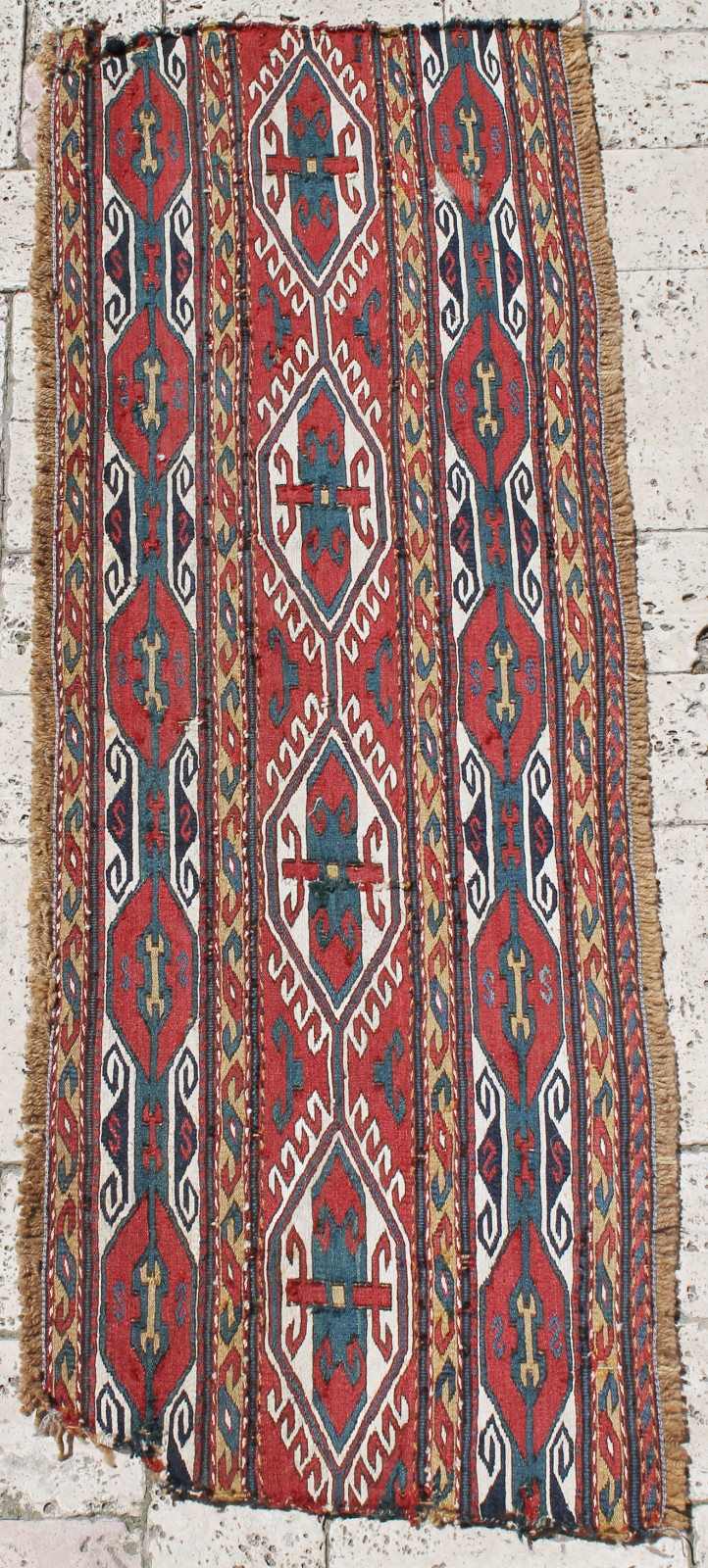 Caucasian Rug 14''x39'' +100 Age ANTIQUE Fragment Sumak Kilim 37x101cm gallery